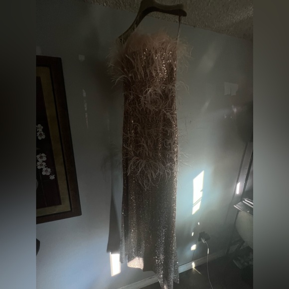 Feather trimmed sequin gown from Moda Operandi, New never used. - Picture 5 of 6